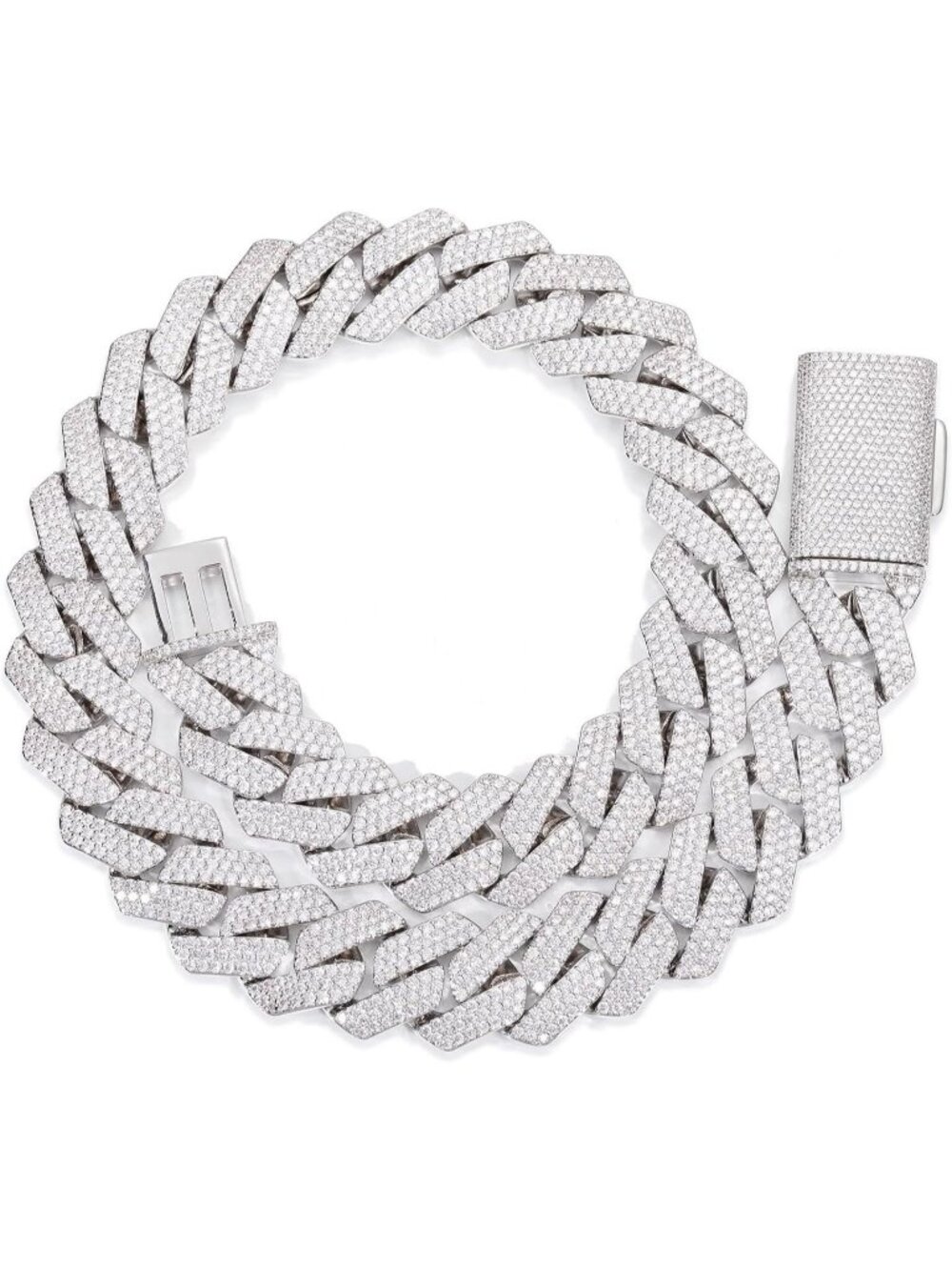 Men's White 14mm Iced Out Cuban Chain 5a+ Cz 14k White Gold Plated Jewelry